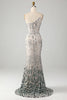 Charger l&#39;image dans la galerie, Sirène scintillante une épaule vert foncé paillettes longue robe de soirée