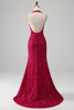 Charger l&#39;image dans la galerie, Fuchsia sirène licol sequin robe de soirée avec fente