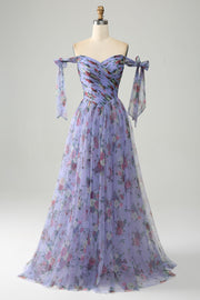 Robe de soirée longue à bretelles réglables imprimée lavande