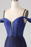 Robe de soirée longue Corset Corset marine scintillant avec fente