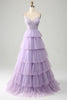 Charger l&#39;image dans la galerie, Tulle lilas à plusieurs niveaux princesse Corset robe de bal avec Appliques