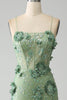 Charger l&#39;image dans la galerie, Sirène Spaghetti Bretelles Vert Corset Robe de soirée avec Appliques