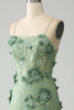 Charger l&#39;image dans la galerie, Sirène Spaghetti Bretelles Vert Corset Robe de soirée avec Appliques