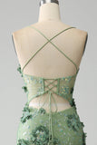 Sirène Spaghetti Bretelles Vert Corset Robe de soirée avec Appliques