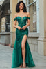 Charger l&#39;image dans la galerie, Élégante sirène hors de l’épaule robe de soirée corset vert foncé avec fente devant