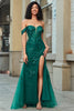 Charger l&#39;image dans la galerie, Élégante sirène hors de l’épaule robe de soirée corset vert foncé avec fente devant