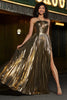 Charger l&#39;image dans la galerie, Robe de soirée plissée scintillante à bretelles spaghetti dorées avec fente