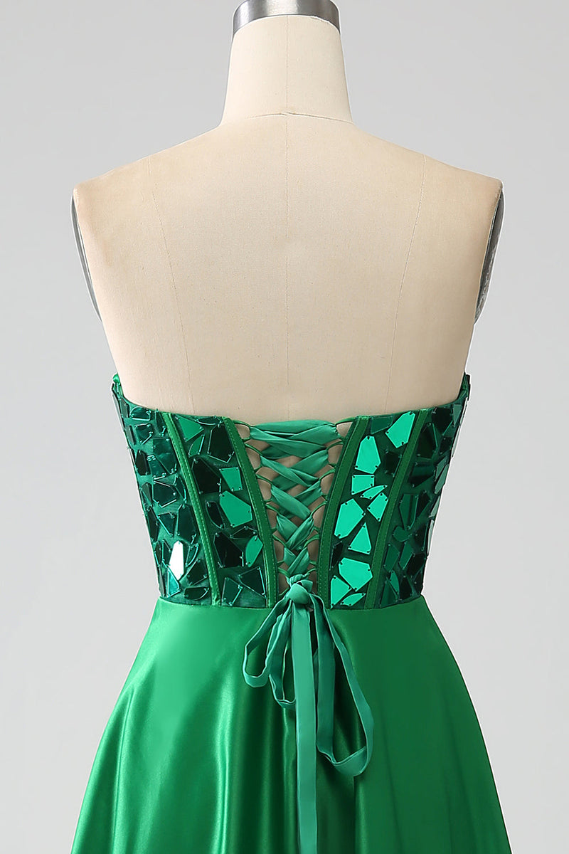 Charger l&#39;image dans la galerie, A-ligne chérie corset vert foncé robe de soirée