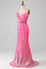 Charger l&#39;image dans la galerie, Hot Pink Spaghetti Straps Glitter sirène robe de bal avec perles taille