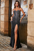 Charger l&#39;image dans la galerie, Glitter bustier sirène noir robe de soirée avec fente