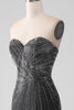 Charger l&#39;image dans la galerie, Robe de bal sirène sans bretelles à paillettes noires avec fente