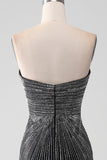 Robe de bal sirène sans bretelles à paillettes noires avec fente