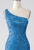 Charger l&#39;image dans la galerie, Sirène bleue une épaule paillettes longue robe de soirée