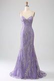 Robe longue de soirée lilas sirène scintillante