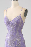 Robe longue de soirée lilas sirène scintillante