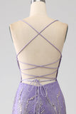 Robe longue de soirée lilas sirène scintillante