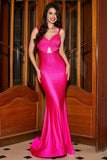 Robe de soirée sirène scintillante rose vif avec évidage