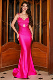 Robe de soirée sirène scintillante rose vif avec évidage