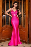 Robe de soirée sirène scintillante rose vif avec évidage