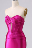 Brillant Fuchsia sirène chérie Corset longue robe de bal avec fente