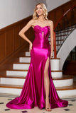 Robe de soirée corset fuchsia sirène scintillante avec fente