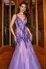 Charger l&#39;image dans la galerie, Superbe sirène col en V paillettes violettes longue robe de soirée avec dos ouvert