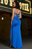 Charger l&#39;image dans la galerie, Sirène bleu Royal paillettes Corset robe de soirée avec perles