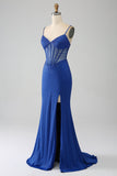 Robe de soirée Corset sirène bleu royal avec perles