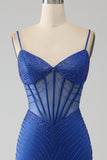 Robe de soirée Corset sirène bleu royal avec perles