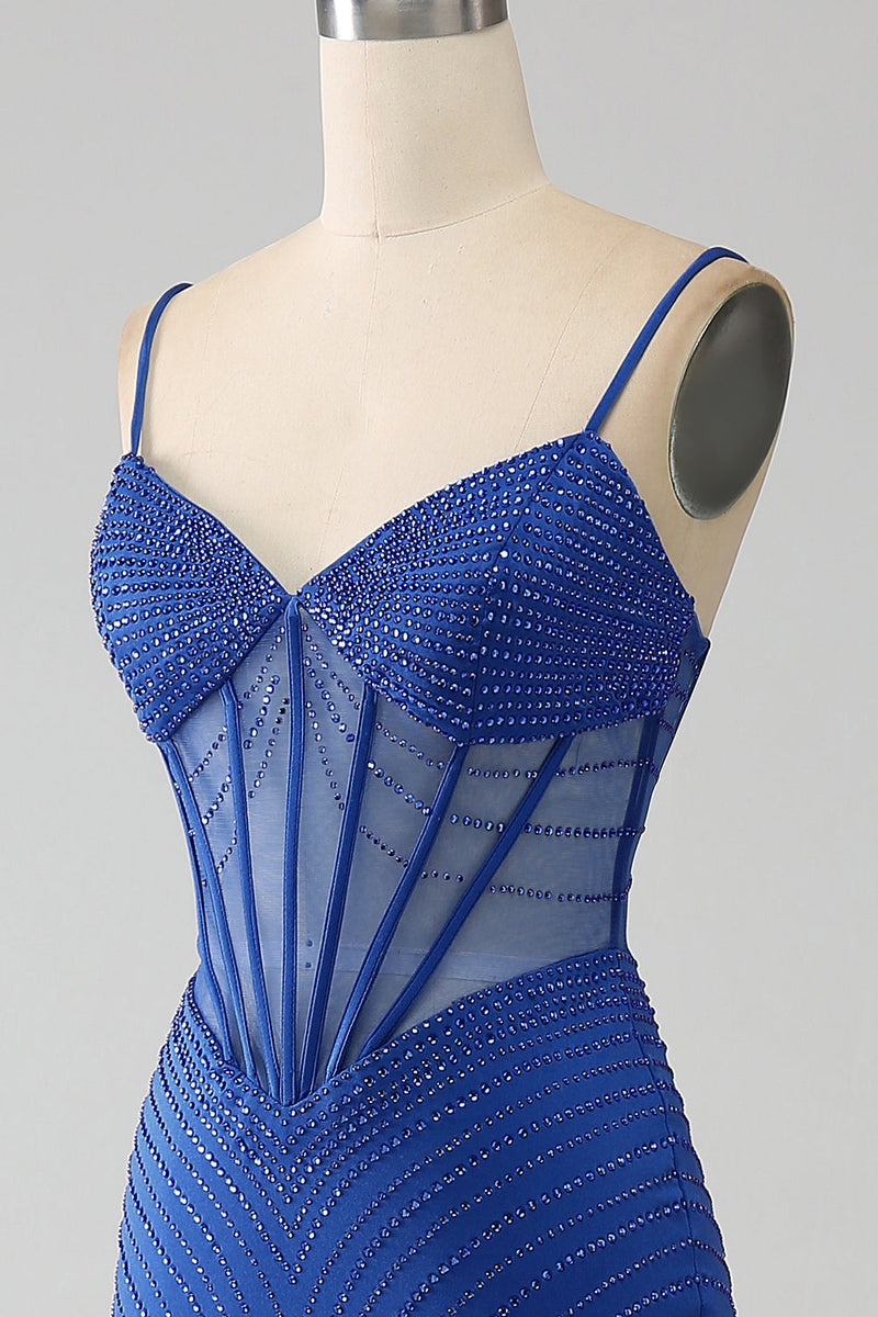 Charger l&#39;image dans la galerie, Robe de soirée Corset sirène bleu royal avec perles
