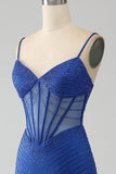 Robe de soirée Corset sirène bleu royal avec perles