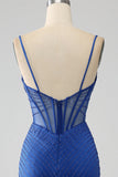 Robe de soirée Corset sirène bleu royal avec perles