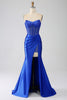 Charger l&#39;image dans la galerie, Sirène bleu royal bustier Corset longue robe de soirée avec perles