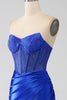 Charger l&#39;image dans la galerie, Sirène bustier bleu Royal Corset robe de soirée avec perles