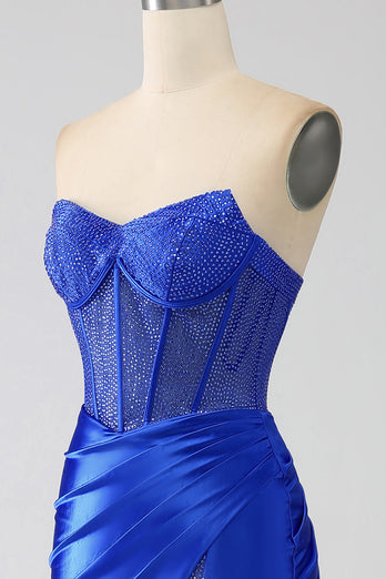 Sirène bustier bleu Royal Corset robe de soirée avec perles