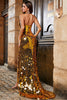 Charger l&#39;image dans la galerie, Robe de soirée miroir pailleté dos nu sirène dorée avec fente haute