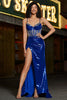 Charger l&#39;image dans la galerie, Sirène scintillant paillettes plissées bleu royal corset robe de soirée avec fente