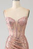Charger l&#39;image dans la galerie, Robe de soirée corset à paillettes froncées sirène or rose avec fente latérale