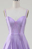 Charger l&#39;image dans la galerie, Simple brillant lilas A-ligne côté fente Corset robes de soirée avec strass
