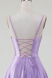 Simple brillant lilas A-ligne côté fente Corset robes de soirée avec strass