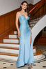 Charger l&#39;image dans la galerie, Robe de bal sirène longue scintillante perlée bleue avec fente