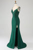 Charger l&#39;image dans la galerie, Brillant vert foncé perlé longue sirène robe de soirée avec fente