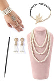 Champagne Paillettes Franges 1920s Gatsby Robe avec 20s Accessoires Set