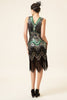 Charger l&#39;image dans la galerie, Paillettes Vert Noir Franges 1920s Gatsby Robe avec 20s Accessoires Set