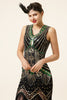 Charger l&#39;image dans la galerie, Paillettes Vert Noir Franges 1920s Gatsby Robe avec 20s Accessoires Set