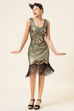 Golden Sequins Fringes 1920s Robe à clapet avec 20s Accessoires Set