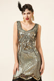 Golden Sequins Fringes 1920s Robe à clapet avec 20s Accessoires Set