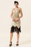 Champagne Paillettes Franges 1920s Robe Flapper avec 20s Accessoires Set