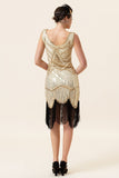 Champagne Paillettes Franges 1920s Robe Flapper avec 20s Accessoires Set