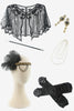Charger l&#39;image dans la galerie, Robe Flapper à franges noires des années 20 avec ensemble d’accessoires des années 20